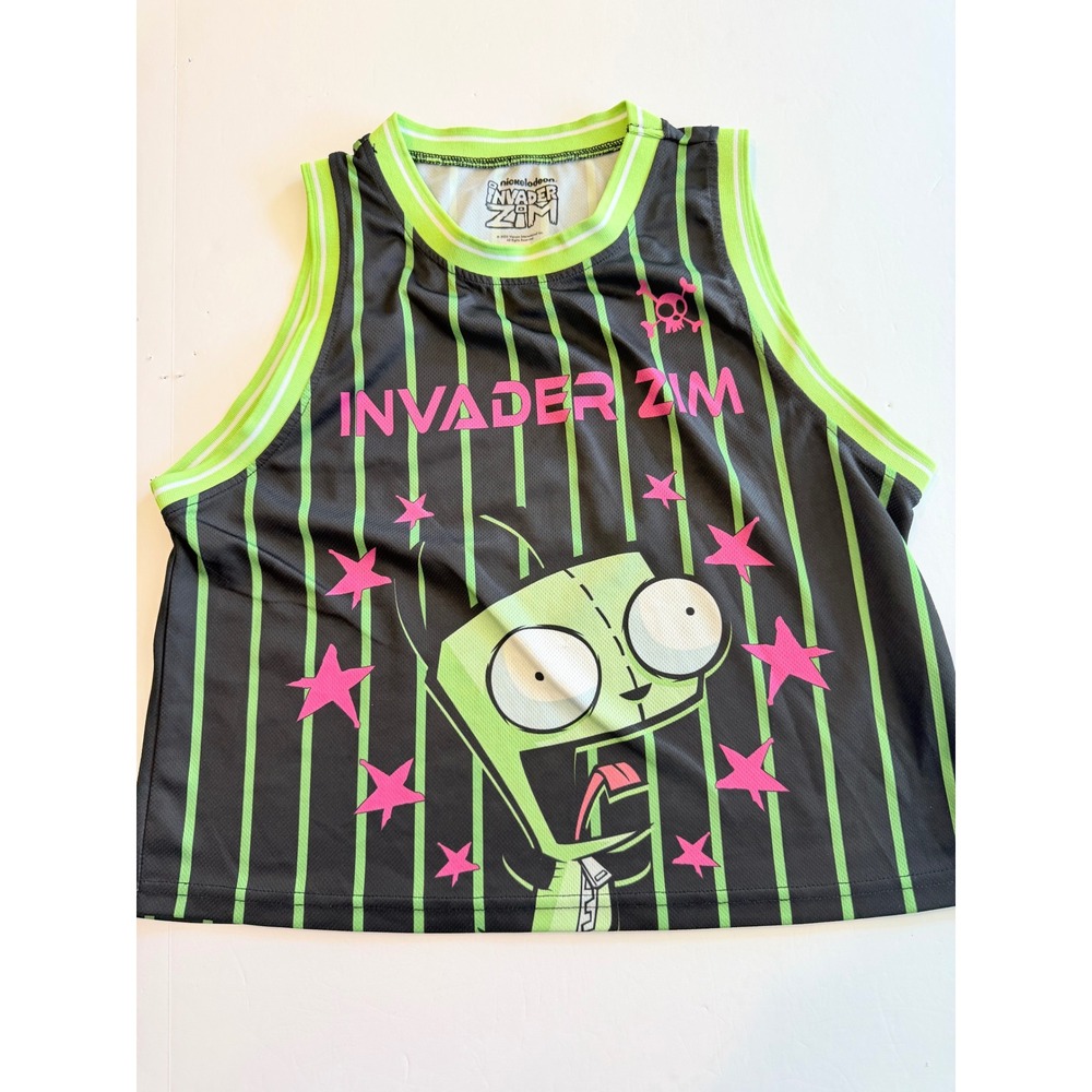 Invader Zim Gir Basketball Jersey Hot Topic Black Green Striped Mesh Top S